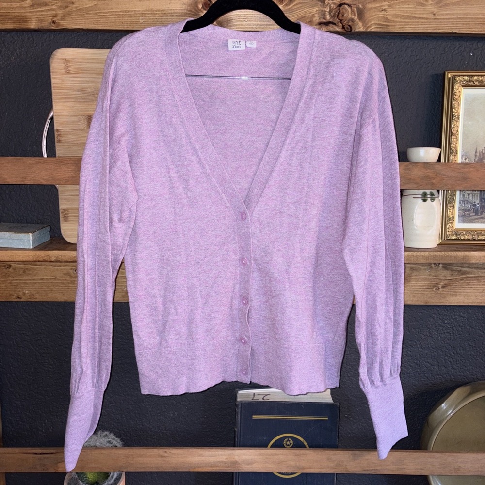 GAP For Good Romantic Cottage Core 100% Cotton Lavender Long Cuff Cardigan XS